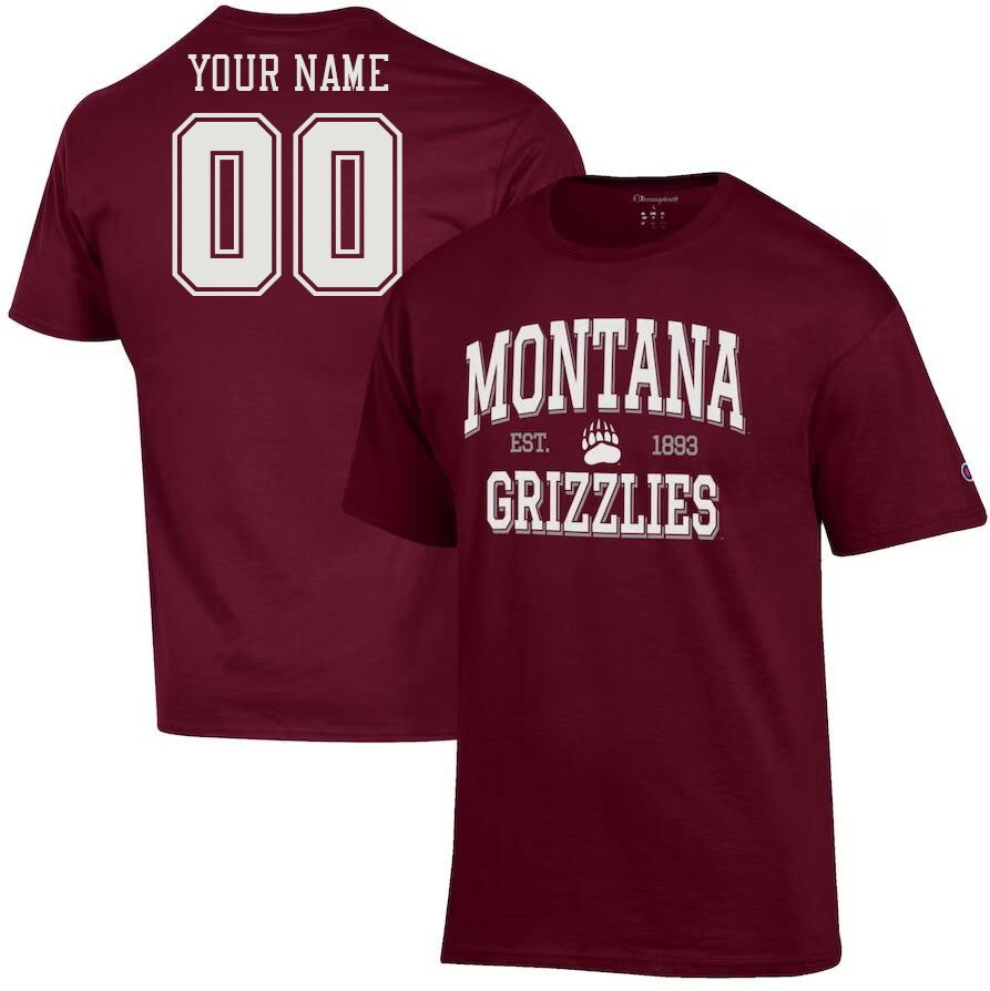 Custom Montana Grizzlies Name And Number College Tshirt-Maroon